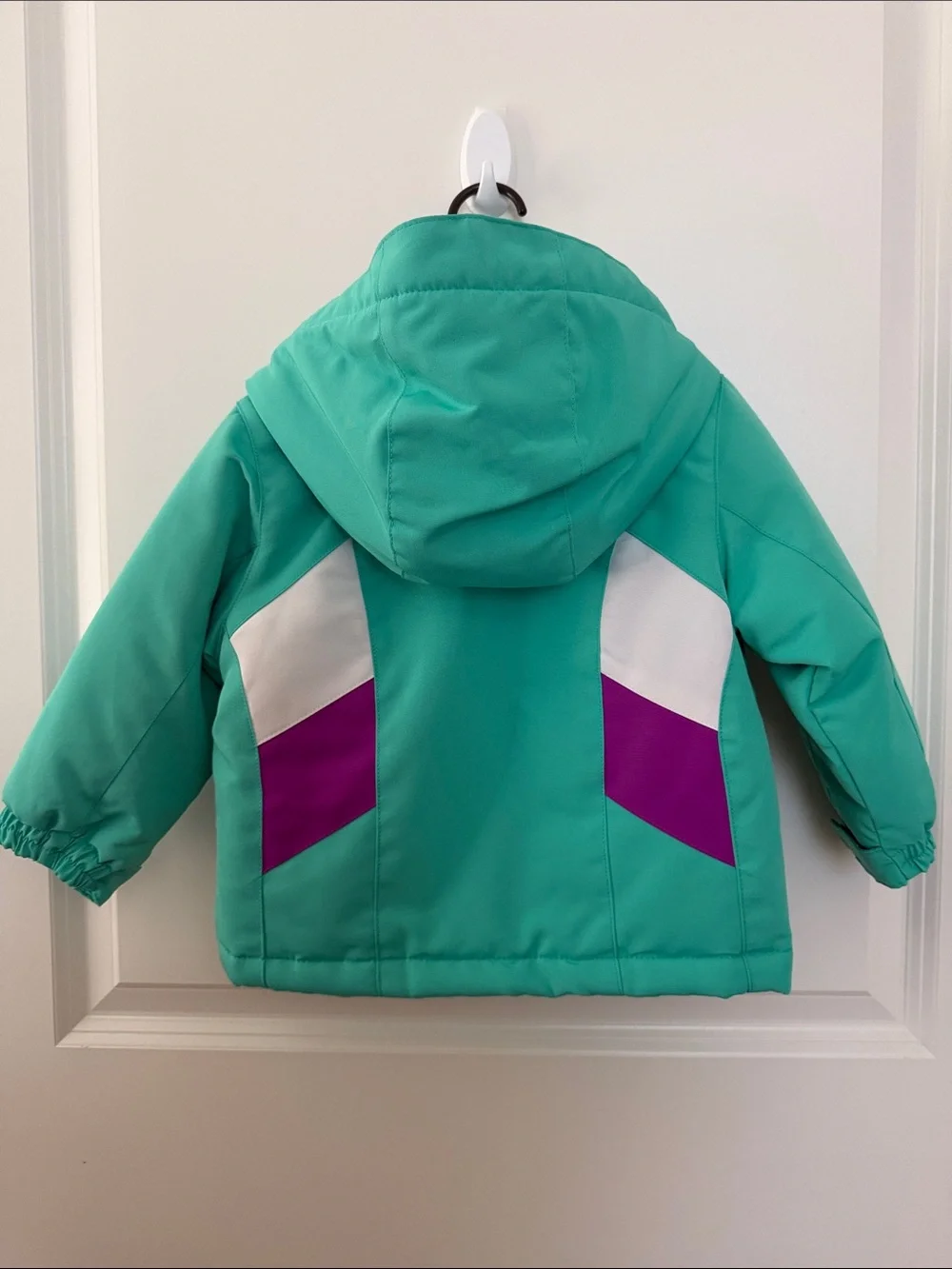 Kids' Teal Hooded Winter Jacket with Purple Accents